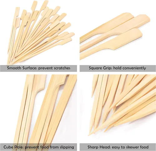 Vista 2 de Brochetas de bambú de 9 cm 100 piezas, palillos de dientes anchos y planos de madera de bambú para cóctel, malvaviscos, frutas, parrilla, bebidas