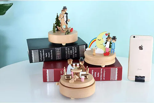 Vista 2 de caja musical de madera, juguete, decoración, regalo de cumpleaños para niños
