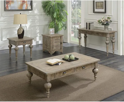 Vista 7 de Wallace & Bay Haynes - Mesa auxiliar gris de 52 pulgadas con dos cajones estilo tablón superior y patas torneadas