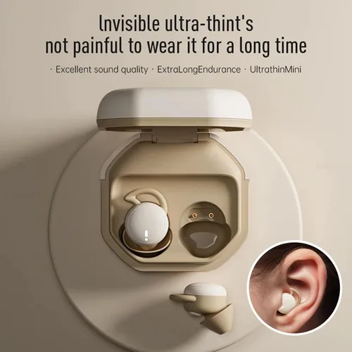 Vista 2 de Xmenha Audífonos invisibles para dormir, inalámbricos, pequeños, pequeños, discretos, con cancelación de ruido, auriculares para dormir, Bluetooth