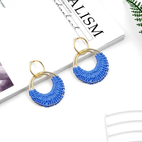 Vista 5 de Ronglry Aretes bohemios de ratán de rafia para mujeres y niñas, ligeros, hechos a mano, de mimbre trenzado, grandes, divertidos, modernos, regalos