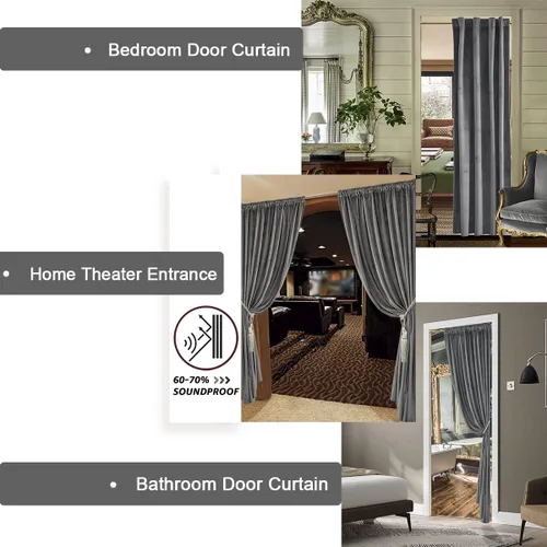 Vista 6 de XTMYI Cortinas Divisoras de Habitación de Terciopelo Gris para Separación de Habitaciones, Pantalla Plegable de Puerta con Trabillas Traseras