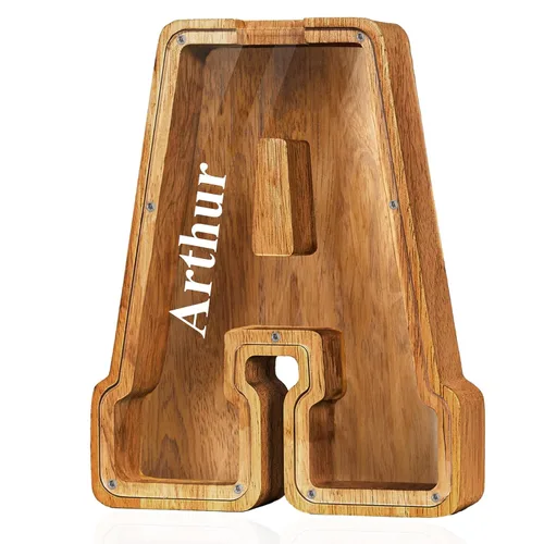 Vista 46 de Alcancía de madera grande personalizada con letras – Alcancía de letras para niños y niñas, regalo de cumpleaños (A)