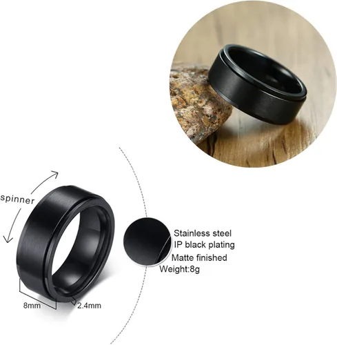 Vista 2 de 4 unids acero inoxidable carburo de tungsteno grueso hombres actividad nudillo anillo conjunto giratorio cadena centro Spinner bucle cepillado