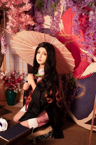 Vista 3 de colarm Nezuko Costume, Cosplay Suit, Nezuko Cosplay Uniform for Girls Kids Women,for Halloween, Theme Party, Cosplay Show