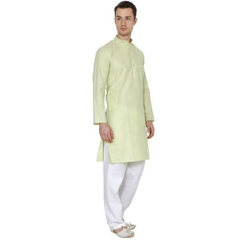 Vista 3 de Royal Kurta – Conjunto de pijama Kurta para hombre, de algodón y lino, color verde, 42, Pista