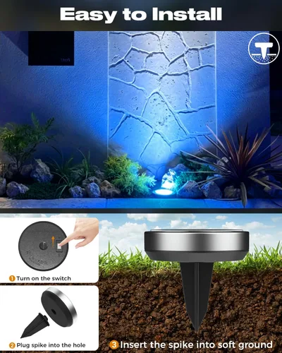 Vista 4 de Btfarm Paquete de 16 luces solares impermeables para exteriores, 8 luces LED solares para suelo