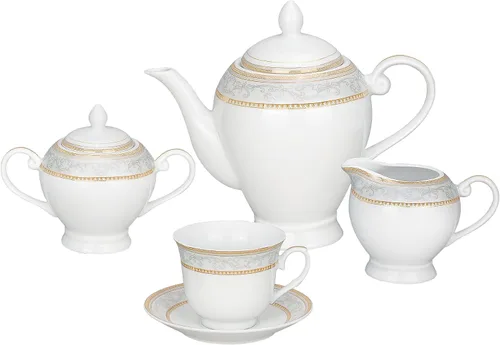 Vista 5 de Lorren Home Trends Juego de vajilla de porcelana de 57 piezas, Giada, servicio para 8