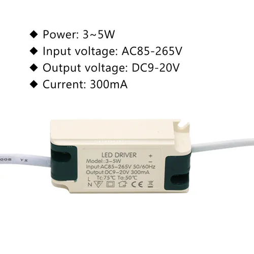 Vista 2 de Conductor LED de 3-5W, corriente constante 300mA AC 85-265V Salida 9-20V DC Conector hembra Rectificador Transformador Fuente de alimentación externa