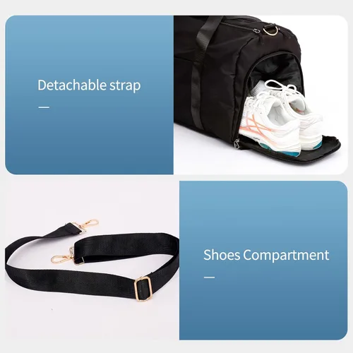 Vista 5 de Bolsas de lona deportivas con bolsa de gimnasio para mujeres y hombres, bolsa impermeable de viaje con bolsillo húmedo y compartimento para zapatos