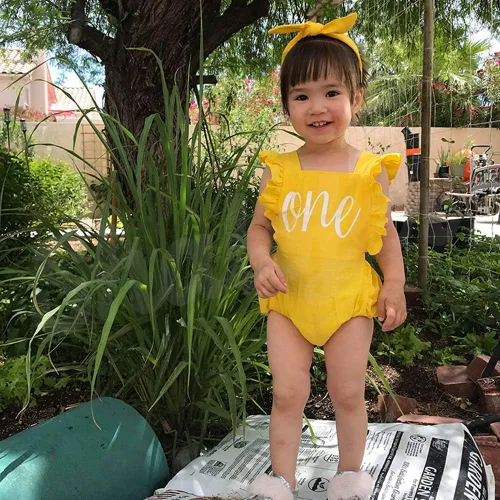 Vista 17 de Shalofer Traje de primer cumpleaños para bebé niña con diadema