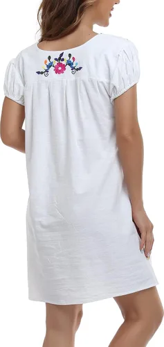 Vista 7 de YZXDORWJ Vestido bordado mexicano de manga corta para mujer