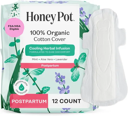 Vista 2 de The Honey Pot Company - Paquete de almohadillas posparto, lavado y toallitas femeninas sensibles - Productos femeninos de higiene natural