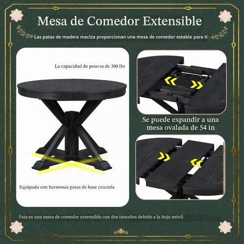 Vista 7 de Harper & Bright Designs TREXM - Juego de mesa de comedor de estilo retro funcional con mesa extensible y 4 sillas tapizadas para comedor y sala