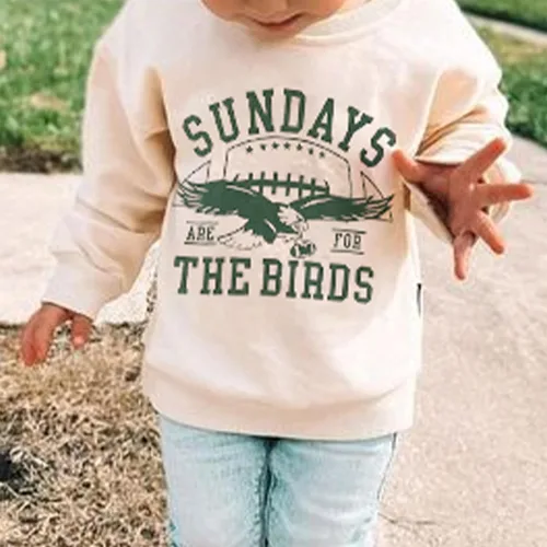 Vista 2 de Dewadbow Sundays are for The Birds Eagles - Sudadera de manga larga con cuello redondo para bebé niño y niña