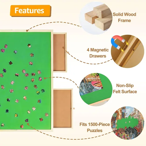 Vista 6 de Fanwer Mesa de rompecabezas de 1500 piezas con 4 cajones, mesa de rompecabezas con patas ajustables en ángulo y altura, mesas de rompecabezas