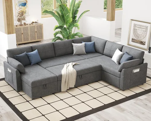 Vista 15 de VanAcc - Sofá cama con sofá cama extraíble de 2 en 1 con sofá cama extraíble con chaise de almacenamiento para sala de estar, cómodo sofá cama, Beige