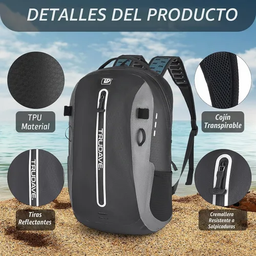 Vista 4 de Mochila impermeable Trudave, mochila impermeable sumergible, bolsa seca flotante recubierta de TPU con cierre hermético para kayak, pesca Negro