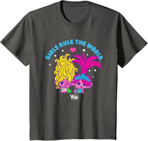 Vista 42 de DreamWorks Trolls Band Together - Camiseta para niñas con leyenda "Rule", diseño Negro