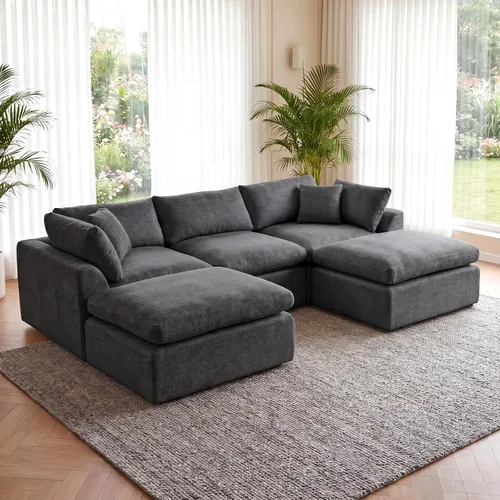 Vista 15 de Sofá nube sin hueso de 111 pulgadas en forma de L con diván, sofá modular de 3 plazas para sala de estar, sofás de felpilla deshuesados de gran Beige