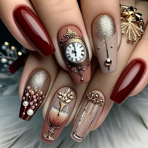 Vista 17 de Uñas postizas a presión de almendra marrón, medianas con diseños de leopardo y purpurina, uñas postizas en forma de almendra otoñal, uñas acrílicas