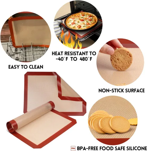Vista 2 de STATINT - Tapete de silicona antiadherente para hornear, seguro para alimentos, paquete de 2, para horno de galletas, tapete reutilizable, 16.5 x