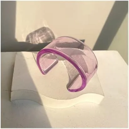 Vista 2 de Pulsera abierta de resina acrílica ligera y colorida, transparente, gruesa, gruesa, delgada, cara ancha, resina acrílica para mujeres y niñas