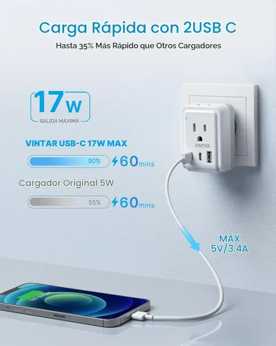 Vista 5 de VINTAR Adaptador tipo M para Sudáfrica, paquete de 2 enchufes plegables