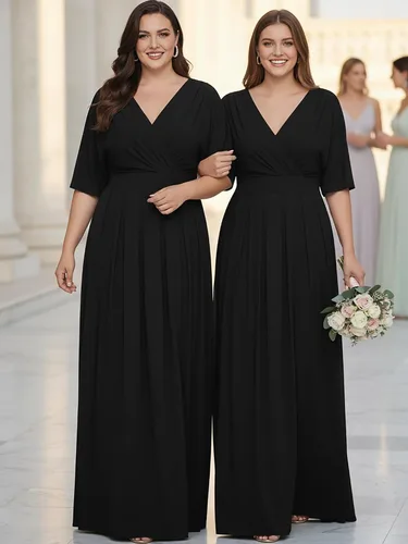 Vista 4 de KOH KOH Vestido largo plisado y modesto para mujer, para invitada de boda Negro