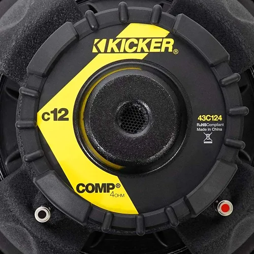 Vista 6 de KICKER 43C124 Comp 12" 300 vatios SVC 4-Ohm Subwoofer de audio para coche Gama baja profunda para camiones y SUV, lista para caja sellada o portada