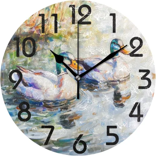 Vista 17 de Reloj de pared redondo retro de otoño con dos gnomos y calabaza de 10 pulgadas, funciona con pilas, reloj de escritorio analógico silencioso sin