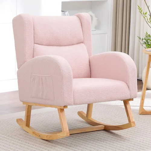 Vista 13 de Mecedoras para guardería, mecedoras tapizadas, mecedoras deslizantes para sala de estar, dormitorio, cómoda silla mecedora de lino con respaldo