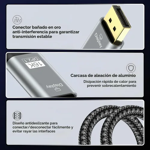 Vista 7 de Cable Angusplay USB C a DisplayPort 2.1, cable Thunderbolt 4/3 a Display Port, cables USB C a dp de 40Gbps compatible con 16k@30Hz, soporte 8K@120Hz