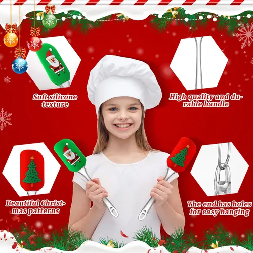 Vista 5 de Layhit 12 piezas de espátulas de silicona con patrón navideño para decoración de Navidad con mango de plástico, utensilios de cocina navideños