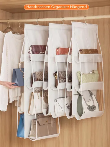 Vista 4 de AARAINBOW Paquete de 2 Organizadores Colgantes de Bolsos y Carteras para Closet, 8 Bolsillos Organizadores de Almacenamiento de Carteras que Ahorran