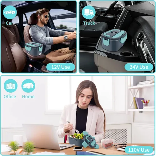 Vista 3 de CHARMDOO Fiambrera Eléctrica, Calentador de Alimentos 12V 24V 110V, 80W Fiambrera de Calentamiento Más Rápido para Coche/Camión/Casa, Cajas