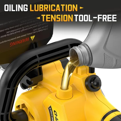Vista 4 de Mini motosierra de 8 pulgadas para batería Dewalt de 20 V máxima, motosierra de poda inalámbrica sin escobillas, mini motosierra a batería