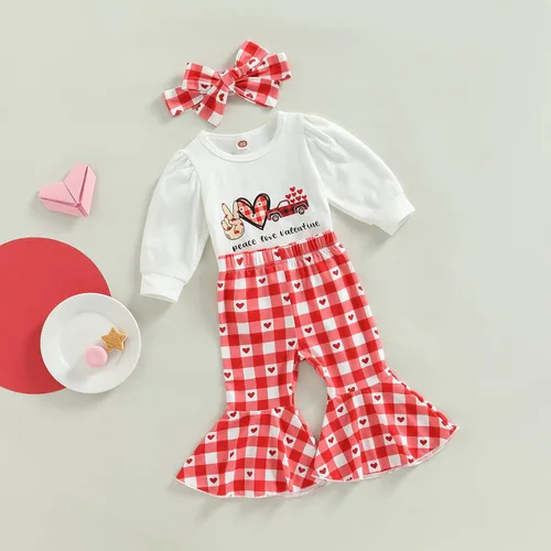 Vista 16 de FIOMVA Conjunto de ropa de 3 piezas con estampado de corazón para bebé recién nacida, para el día de San Valentín
