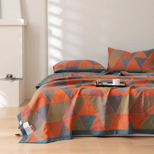Vista 12 de Manta de 100% Algodón Muslin Jacquard con Estampado Floral Bohemio Mandala, Manta Suave para Cama 3 Capas Reversible Cubrecama Transpirable y Ligera
