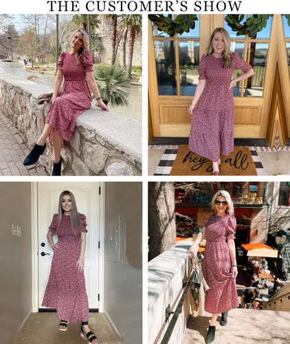 Vista 3 de BTFBM Vestidos para mujer, cuello redondo, casual, de verano, con volantes, manga corta, bohemio, con niveles, fruncido, largo, con estampado floral