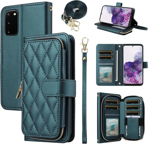 Vista 26 de Funda de Cartera para Samsung Galaxy S20 FE 5G de 6.5 Pulgadas con Correa para Muñeca, Billetera con Cremallera y más de 9 Ranuras para Tarjetas