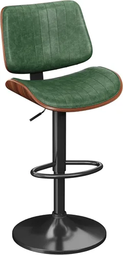 Vista 17 de YaFiti Taburetes de bar ajustables, modernas sillas giratorias de piel sintética con respaldo, taburetes de isla de cocina sin brazos, color negro