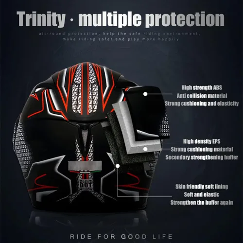 Vista 4 de Casco de motocicleta con Bluetooth de cara completa, casco modular inteligente integrado, aprobado por DOTECE, antivaho doble visera, casco frontal