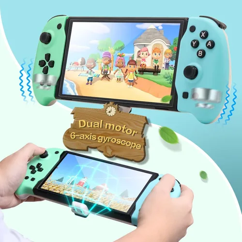 Vista 2 de ECHZOVE Upgrade Nintendo Switch OLED Controller Grip - Ergonomic Animal Crossing Style Controller with Joystick, NFC, Turbo, Six-Axis Gyro, Dual