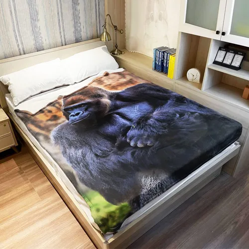 Vista 3 de HommomH Gorilla - Manta de forro polar suave y esponjoso con diseño de animales salvajes, 40 x 50 pulgadas, color negro