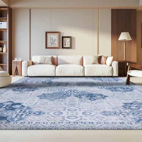 Vista 10 de SAFAVIEH Tucson Collection - Alfombra lavable de 2 pies 6 pulgadas x 8 pies, gris y azul marino, antideslizante, ideal para zonas de alto tráfico