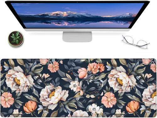 Vista 10 de Alfombrilla de mouse para juegos de margaritas, alfombrilla de escritorio de goma antideslizante de 12 x 31.5 pulgadas con encantador diseño floral