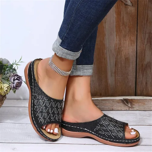Vista 3 de Ladmiple - Sandalias ortopédicas de cuña para mujer, cómodas sandalias ortopédicas para caminar con soporte de arco 2024
