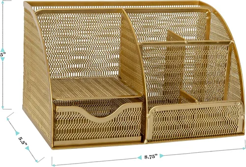 Vista 7 de Martha Stewart Ryder - Organizador de escritorio pequeño de metal de malla dorada para accesorios de oficina, cuadernos, soporte para bolígrafos