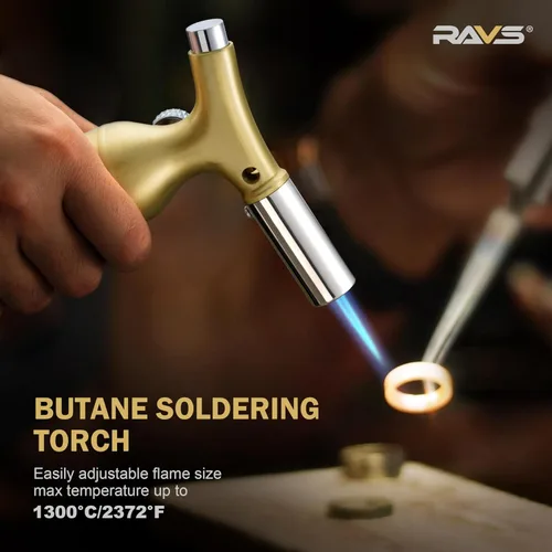 Vista 4 de RAVS Encendedor Antorcha de Butano con Diseño de Cobre Sólido, Encendedor Antorcha de Cocina con Llama Ajustable, Soplete Recargable para Crème